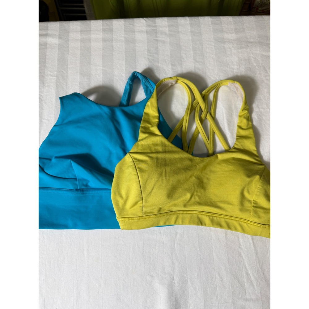 Lululemon Sports Bra Bundle Size 4 Blue High Neck Yellow Free To Be Wild Strappy